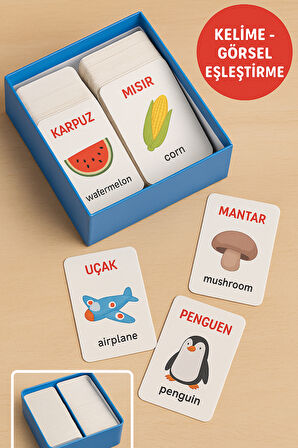 Hafıza Kartları Flash Cards 108 Parça • Türkçe İngilizce Kelime Oyunu • Zeka ve Dikkat Gelişimi