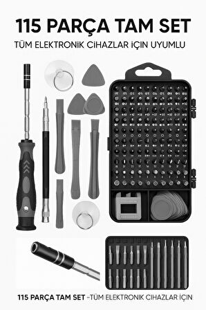 115 Parça Manyetik Hassas Tornavida Seti • Ergonomik Sap • Telefon Bilgisayar Tamir Seti