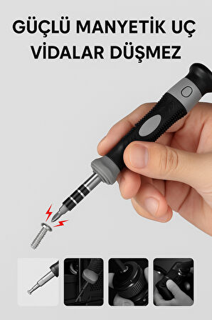 115 Parça Manyetik Hassas Tornavida Seti • Ergonomik Sap • Telefon Bilgisayar Tamir Seti
