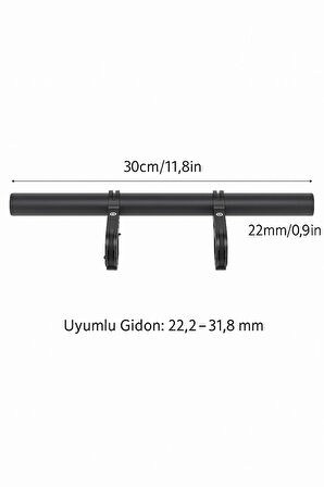 Bisiklet Gidon Uzatma Barı – Çoklu Montaj Alanı, Dayanıklı ve Şık Aksesuar Tutucu 30 cm