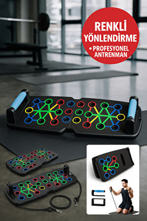 Renk Kodlu Katlanabilir Şınav Tahtası – 22 Delikli Profesyonel Antrenman ve Egzersiz Seti