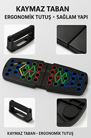 Renk Kodlu Katlanabilir Şınav Tahtası – 22 Delikli Profesyonel Antrenman ve Egzersiz Seti