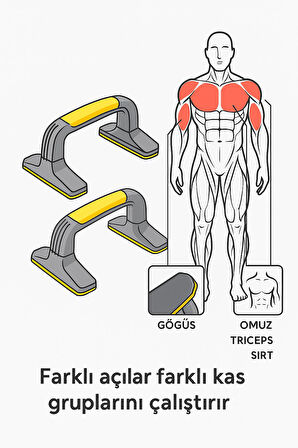 Kaymaz Tabanlı Push-Up Standı – Ev ve Salon Kullanımına Uygun Güçlü Destek Aparatı Sarı