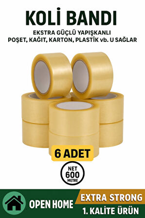 6 Adet-100 Metre Şeffaf Koli Bandı – Extra Strong 40 Micron Kalınlık, Güçlü Yapışkan