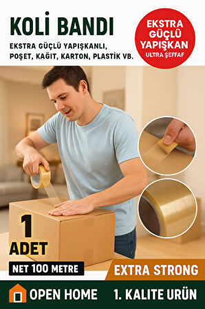 12 Adet-100 Metre Şeffaf Koli Bandı – Extra Strong 40 Micron Kalınlık, Güçlü Yapışkan