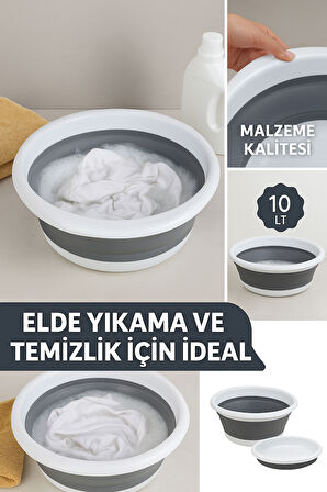 10 LT Katlanabilir Kare Leğen – PP + Silikon, Yer Kaplamaz, Dayanıklı, Çok Amaçlı