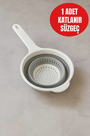 Saplı Katlanabilir Süzgeç – Gri & Beyaz Renk • BPA Free • Kolay Temizlik • Dayanıklı Silikon