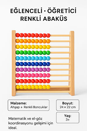 Premium Ahşap Renkli Abaküs • 10 Katlı Eğitici Sayma ve Zeka Geliştirici Oyuncak