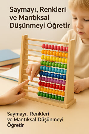 Premium Ahşap Renkli Abaküs • 10 Katlı Eğitici Sayma ve Zeka Geliştirici Oyuncak