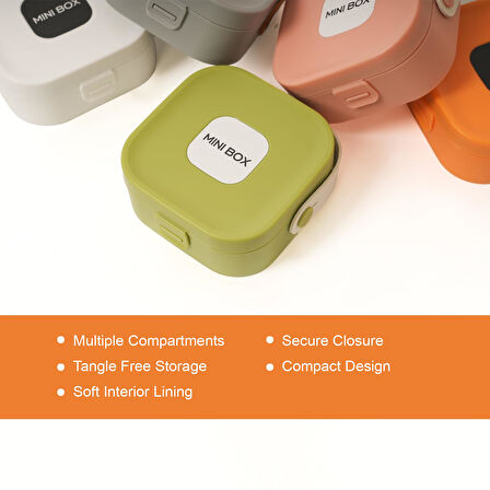 Mini Takı Kutusu Ayna ve 4 Bölmeli Seyahat Düzenleyici – Kolye, Küpe, Yüzük Saklama Kutusu Gri