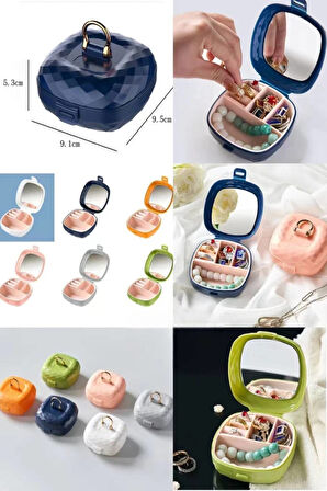 Taşınabilir Yüzüklü Takı Kutusu – Ayna ve 4 Bölmeli Mini Mücevher Organizer - Beyaz
