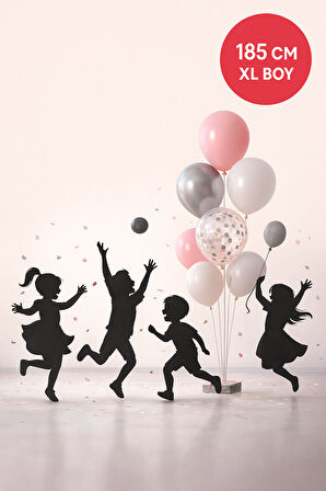 185 CM Pembe Gri Balon Standı Seti – Doğum Günü Parti Süsleri | Kalpli Konfeti Balon Dekoru