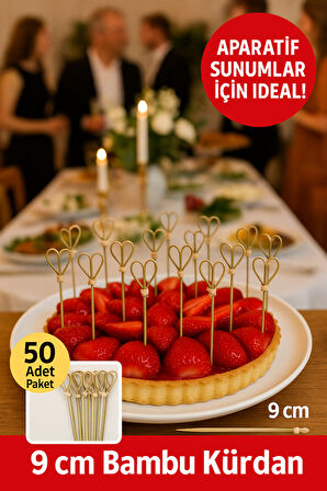 50’li Kahve Kalpli 9 cm Doğal Bambu Kürdan  • Kanepe Kokteyl Sunum Servis Kürdanı Parti Kürdanı