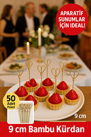 50’li Kahve Kalpli 9 cm Doğal Bambu Kürdan  • Kanepe Kokteyl Sunum Servis Kürdanı Parti Kürdanı