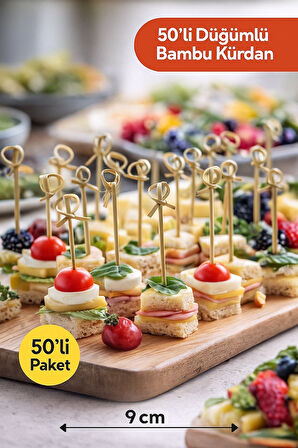 50’li Kahve Düğümlü Bambu Kürdan 9 cm – Parti Sunum, Kokteyl, Kanepelik Doğal Servis Çubuğu
