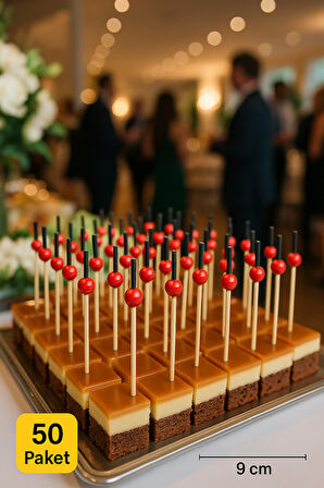 50’li Paket Kırmızı Top Siyah Bambu Kürdan 9 cm – Kokteyl, Kanepe ve Tatlı Sunum Kürdanı