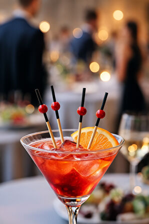 50’li Paket Kırmızı Top Siyah Bambu Kürdan 9 cm – Kokteyl, Kanepe ve Tatlı Sunum Kürdanı