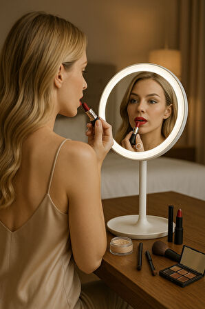 Profesyonel LED Makyaj Aynası – Dokunmatik, 3 Işık Modu, Şarjlı 360° Ayarlanabilir Ayna Beyaz