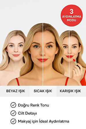 Profesyonel LED Makyaj Aynası – Dokunmatik, 3 Işık Modu, Şarjlı 360° Ayarlanabilir Ayna Beyaz