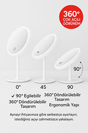 Profesyonel LED Makyaj Aynası – Dokunmatik, 3 Işık Modu, Şarjlı 360° Ayarlanabilir Ayna Pudra Pembe