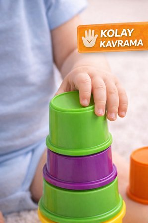 Bebek Eğitici Bardak Kule Oyunu 12 Ay+ Renkli Geçmeli Eğlenceli Kule Oyuncağı