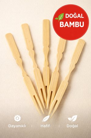 100 Adet Bambu Çatallı Kürdan 9 cm Kokteyl Kürdanı Aperatif Sunum Kürdanı Mini Burger Kürdanı