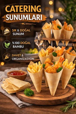 Medium Bambu Sunum Korneti 12,5X7 Cm Doğal Sunum Külahı Kokteyl Catering Finger Food Sunumluk
