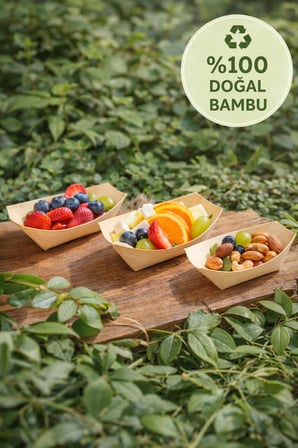 50'Li Pkt Medium Bambu Kayık Tadım Tabağı 12X6 Cm – Mini Kokteyl Sunum Tabağı Catering Parti Servis Tabak