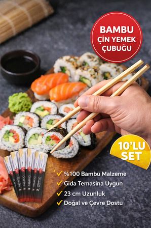 10'lu Bambu Çin Yemek Çubuğu 23 cm Chopstick Sushi Çubuğu Uzak Doğu Japon Çin Yemek Çubuğu
