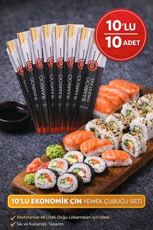 10'lu Bambu Çin Yemek Çubuğu 23 cm Chopstick Sushi Çubuğu Uzak Doğu Japon Çin Yemek Çubuğu