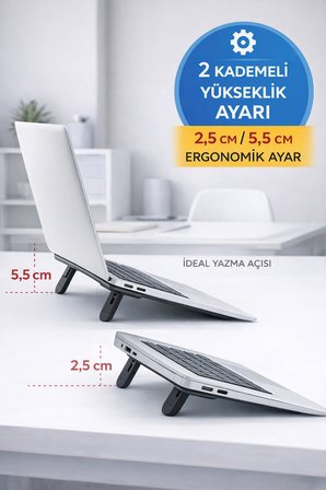 Yapışkanlı Katlanabilir Laptop Standı 2 Kademeli Soğutucu Notebook Yükseltici 22 cm Siyah