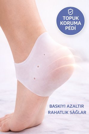 Beyaz Renk 2'li Set Silikon Topuk Çorabı | Topuk Koruyucu Ped Çatlak Önleyici Jel Topuk Yastığı