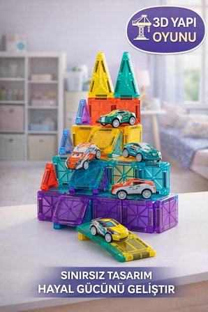 64 Parça Mini Manyetik Blok Eğitici Oyuncak Seti | 3D Yapı Oyunu, Zeka Geliştirici