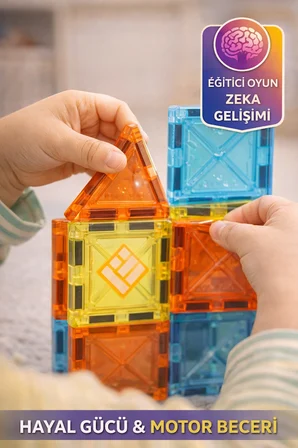 94 Parça Manyetik Blok Set – Eğitici Zeka Geliştirici Çocuk Oyuncak Yapı Oyunu 5,5 Cm 
