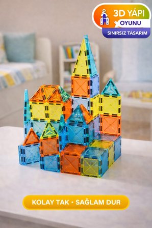 43 Parça Manyetik Blok Seti – Eğitici Zeka Oyunu, Renkli 3D Yapı Oyuncağı 3+ Yaş I 5.5 cm 