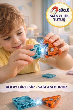 43 Parça Manyetik Blok Seti – Eğitici Zeka Oyunu, Renkli 3D Yapı Oyuncağı 3+ Yaş I 5.5 cm 