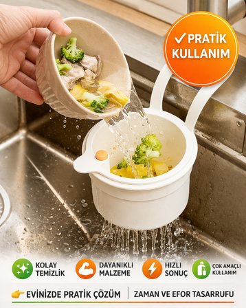 Musluk Askılı Lavabo Süzgeci Makarna Sebze Süzme Gider Filtresi Pratik Mutfak Sepeti