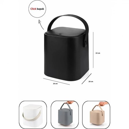 Siyah Akıllı Kapaklı Tezgah Üstü Çöp Kovası İç Kovalı Tutma Saplı Pratik Mutfak Çöp Kutusu 4 Litre 