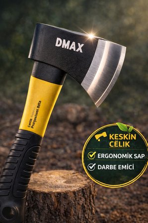 Fiber Saplı Balta 35 cm 860 gr Profesyonel Odun Kesme Kamp Bahçe Çelik Başlı Balta