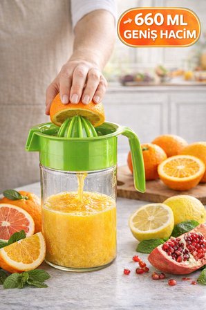 Yeşil Narenciye Sıkacağı Manuel Meyve Sıkacak Portakal Limon Sıkacağı Hazneli Pratik 660 ml