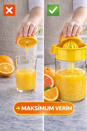 Sarı Narenciye Sıkacağı Manuel Meyve Sıkacak Portakal Limon Sıkacağı Hazneli Pratik 660 ml