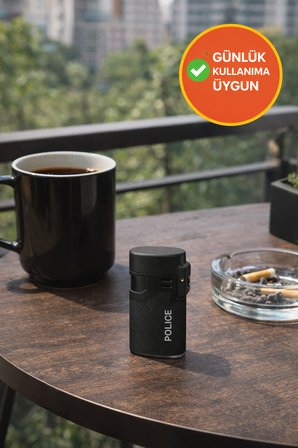 Siyah Rüzgar Geçirmez Çakmak Turbo Alev Doldurulabilir Metal Başlıklı Güçlü Çakmak
