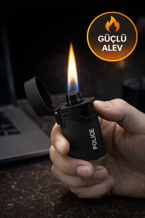 Siyah Rüzgar Geçirmez Çakmak Turbo Alev Doldurulabilir Metal Başlıklı Güçlü Çakmak