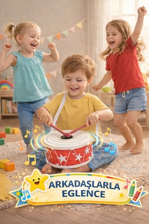 Çocuk Davul Oyuncak 17 cm Askılı Mini Davul Müzik Aleti 3+ Yaş Ritim Geliştirici Oyuncak