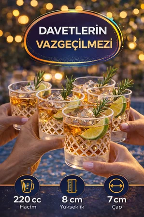 10’lu Yuvarlak Desenli Plastik Viski Bardağı I Sert Şeffaf Kokteyl Meşrubat Bardak Parti 220 cc 