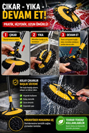 Teleskopik Araç Yıkama Fırçası 96 cm Mikrofiber Oto Temizlik Fırçası Jant Cam Tavan