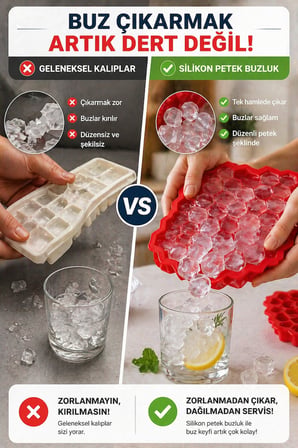 Silikon Petek Buzluk Kolay Çıkar Buz Kalıbı Esnek BPA’sız 19x11,5 cm Buz Yapma Kalıbı