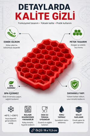 Silikon Petek Buzluk Kolay Çıkar Buz Kalıbı Esnek BPA’sız 19x11,5 cm Buz Yapma Kalıbı
