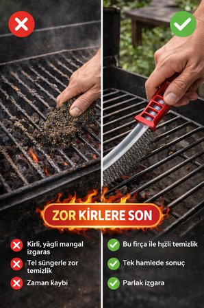 2’li Mangal Seti Izgara Temizleme Fırçası Tel + Yelpaze Kömür Üfleme Barbekü Aksesuarı
