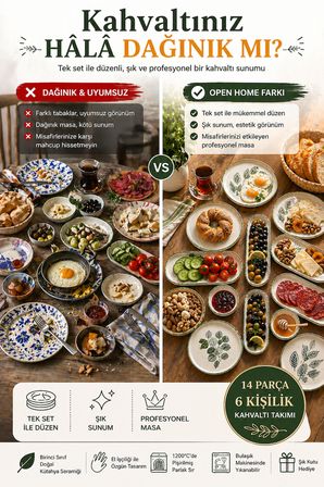 14 Parça 6 Kişilik Handmade Yaz Desen Kahvaltı Takımı - Lüx Kahvaltılık Sunum Seti